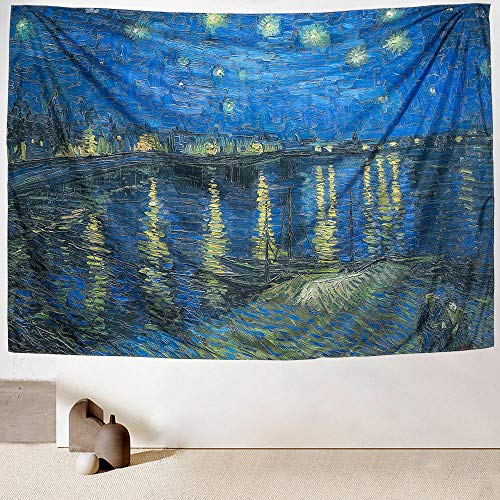 Icosamro Starry Night Tapestry Wall Hanging, Van Gogh Art Wall Tapestries [60X82.7''][Double-Folded Hems]- Star Blanket Tablecloth For Bedroom, Dorm, College, Living Room, Blue #TOP2