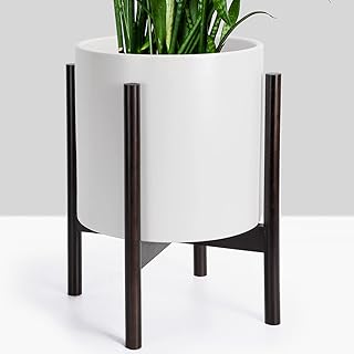 Sponsored Ad - 20.5" Tall Plant Pot with Stand by FineIris, 10 inch White Ceramic Pot with Drainage & Wooden Plant Stand, ...