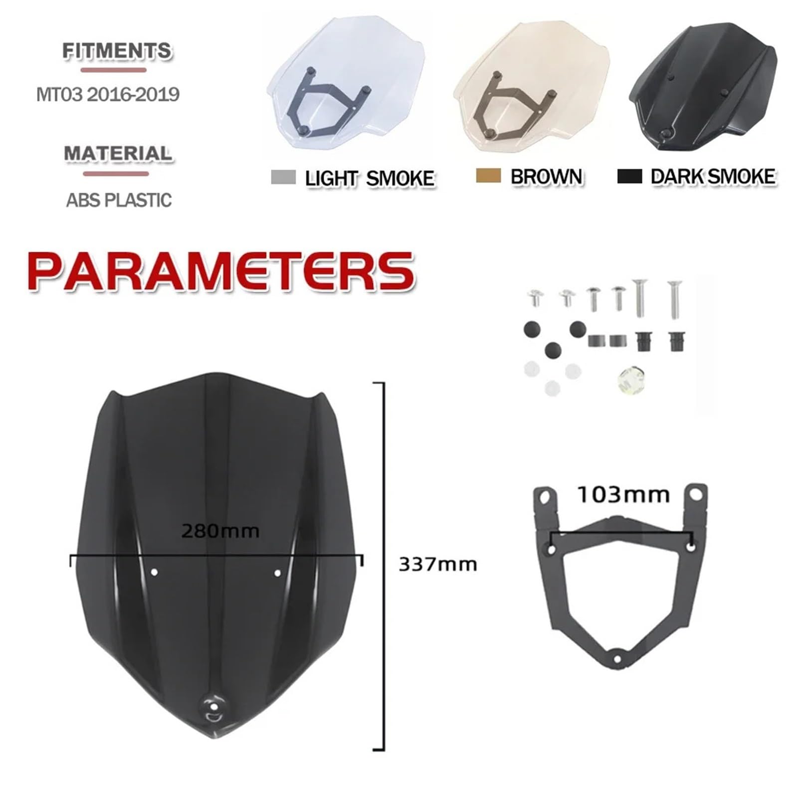 powietrzadeflektor Pasuje do Yamaha MT03 MT 03 2016-2018 2019 Motocykl Osłona przednia Deflektor Szyby Sport Touring Racing Uchwyt szyby przedniej Deflektor motocykla(Hot Air Deflector B)