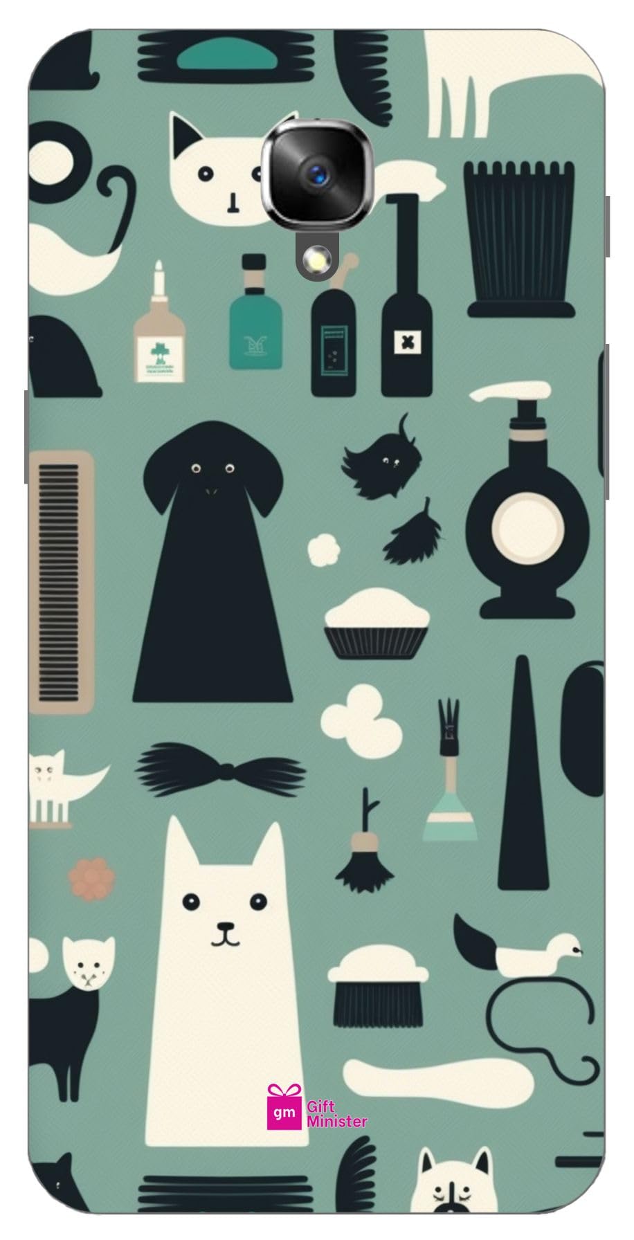 Gift MinisterHard Designer Mobile Case for One Plus 3 Back Cover Cadet Blue - Dog Cat Hair Salon Icons Comfortable Grip Flexible Clear Dustproof Camera Protection Shockproof Anti-Slip 1Pcs 1701U