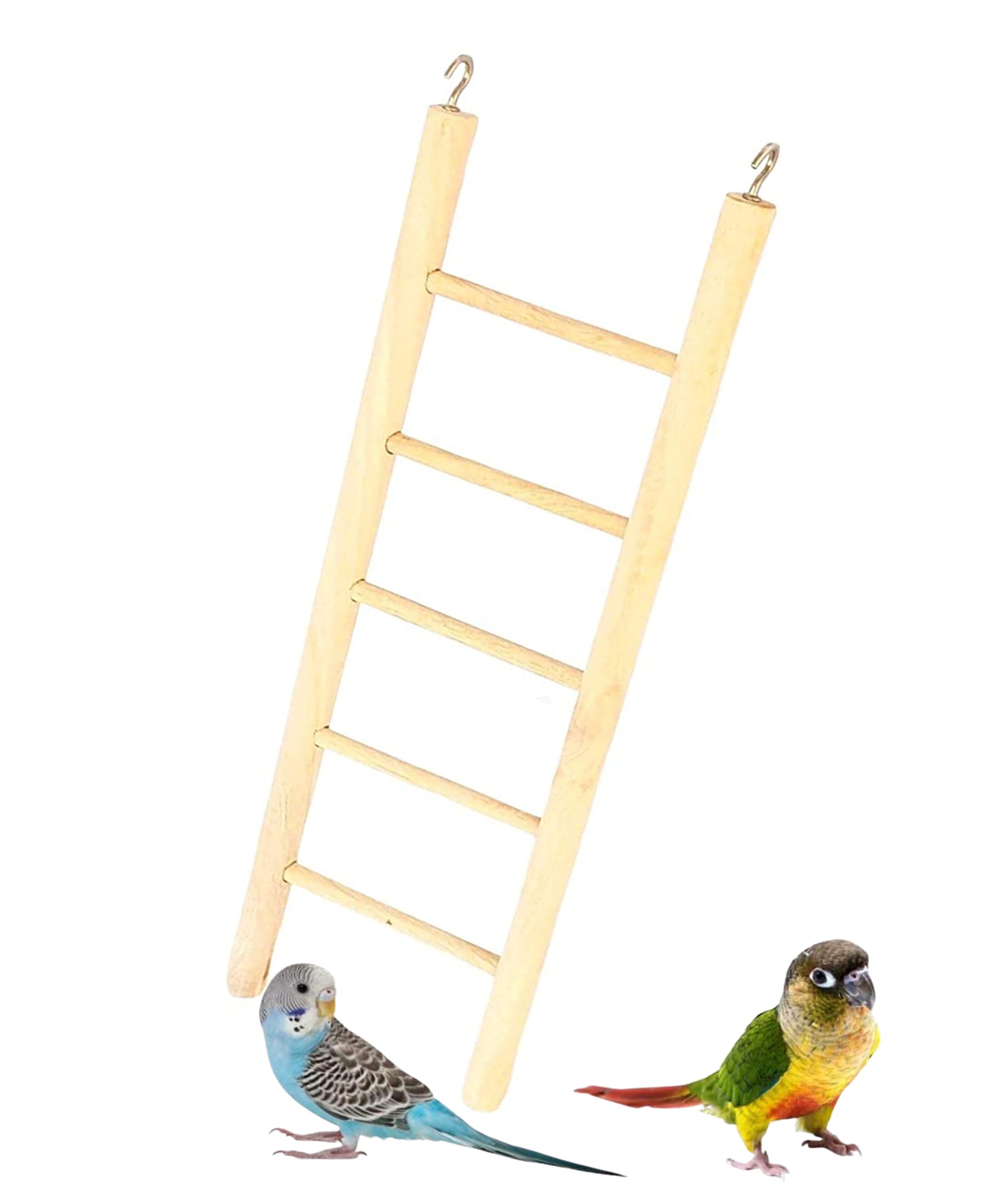 KSK Bird Ladder Toy Ladders Perches Toys Cage Accessories for Small and Medium Parrots Parakeets Cockatiels Lovebirds Sun Conures Caique Finches. (Five Step, Natural Wood Colour)-image-48