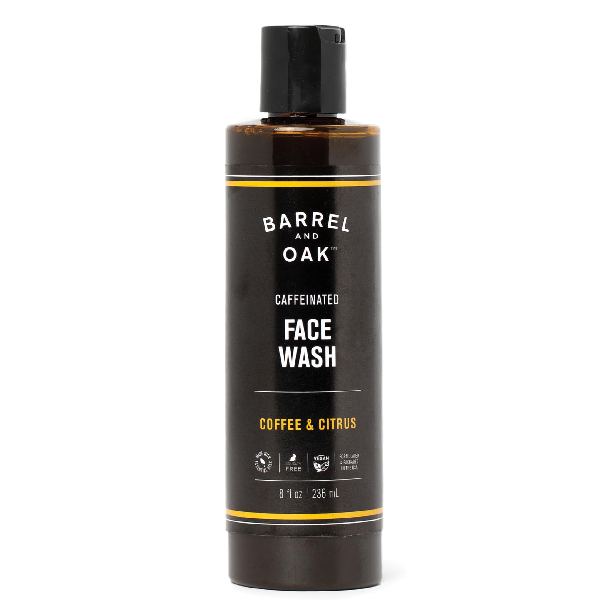 Barrel & Oak - Caffeinated Coffee & Citrus Face Wash, Men's Facial Cleanser, Removes Dead Skin, Absorbs Oil, Cleans Pores, Hydrates Skin, Vegan (Coffee & Citrus, 8 oz)