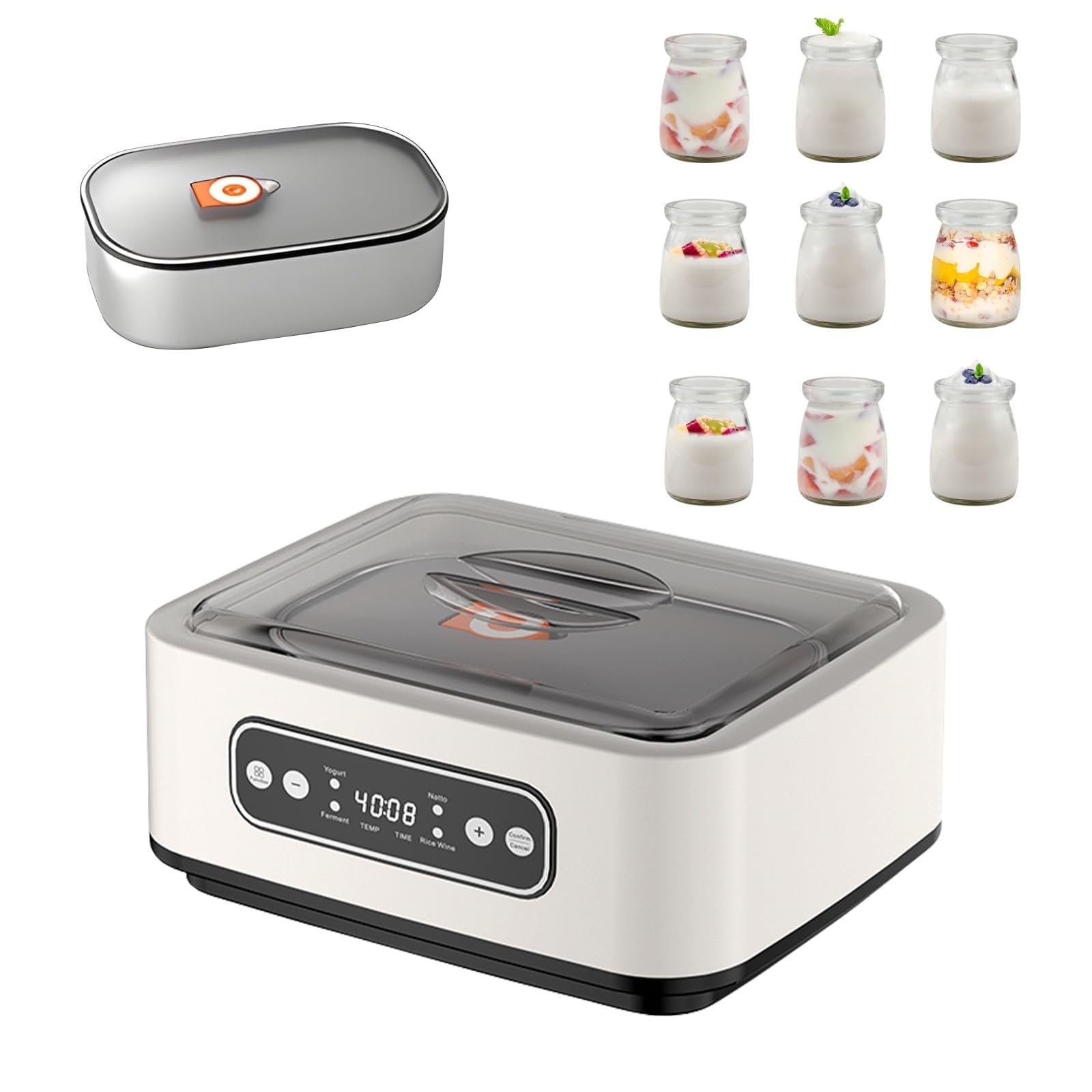 Yogurteras con Olla Interior de Acero Inoxidable 304 de 1,6 l y 9 tarros, máquina para Hacer Yogur con Temporizador para natto/Vino de arroz casero