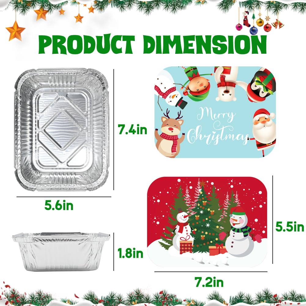 CAMIRUS 42 recipientes de aluminio de Navidad con tapa, sartenes desechables de aluminio con tapas, recipientes de aluminio para alimentos, para hornear, fiestas de Navidad, cocinar