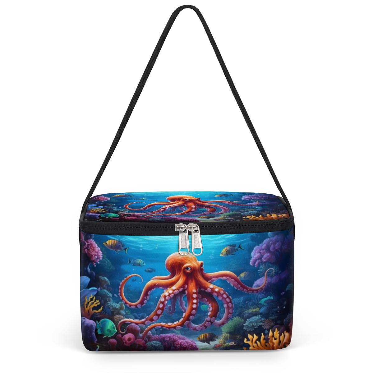 GzLeyigou Octopus Red Lunch Bags for Women Men 9 Cans, Hot & Cold Food Delivery Bag Insulated Grocery Bag Insulated Lunch Box Under the Sea Cooler Bag for Office Work Picnic Beach