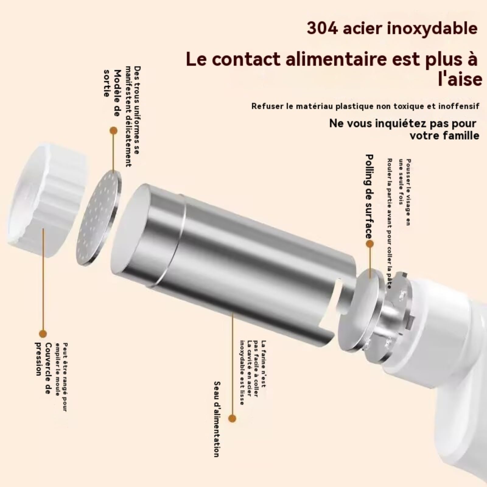 Machine A Pates Fraiche Electrique Portable, Presses À Pâtes Électriques,Machine A Pate Fraiche Avec 6 Accessoires, 40W Machine A Pate Électrique, Pour Spaghetti/Fettuccine（Bouche en acier inoxydable）