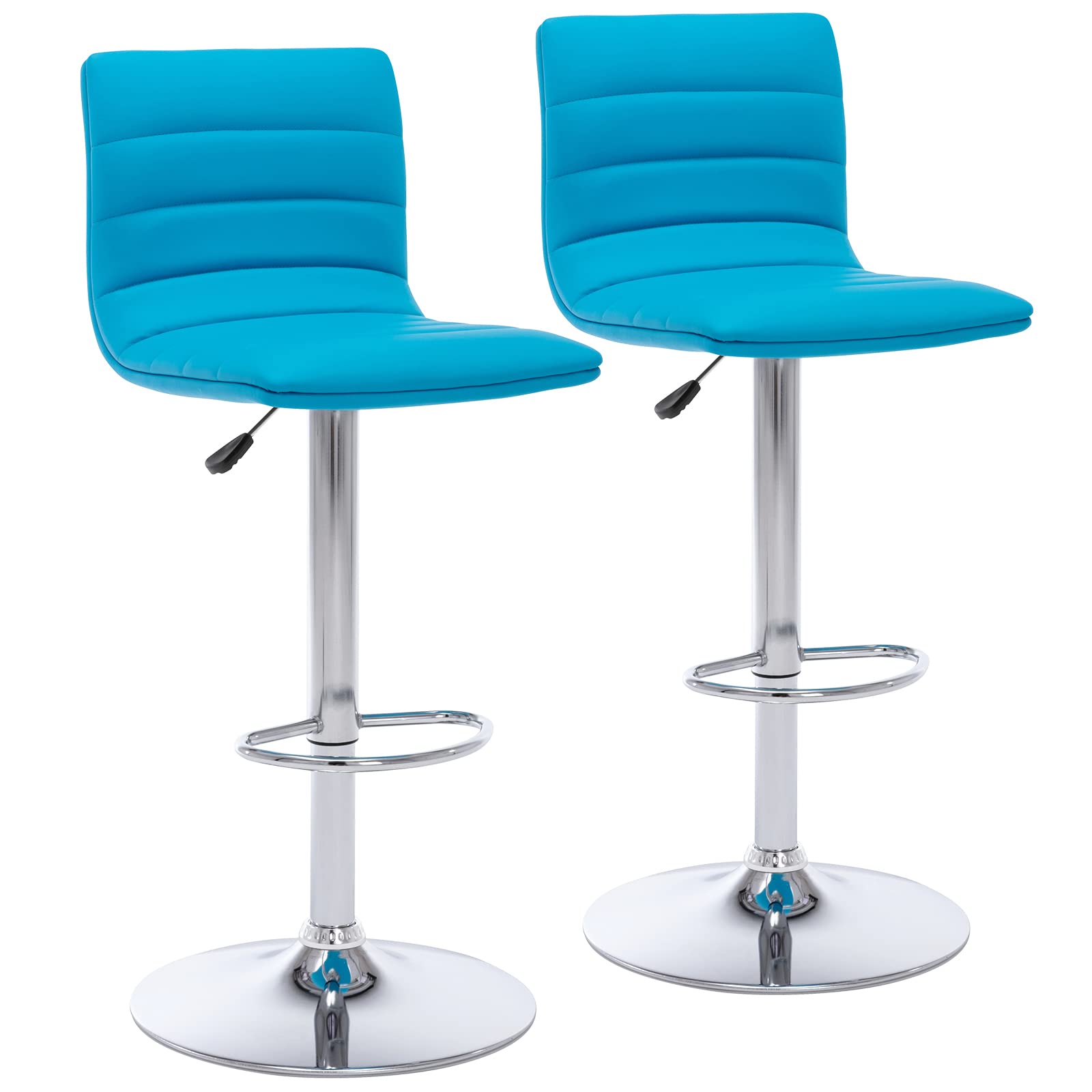 Vogue Furniture Direct PU Leather Bar Stools, Modern Square Adjustable Swivel Barstools with Back, Armless Airlift Counter Height Bar Chairs for Kitchen Dining Set of 2 (Blue)
