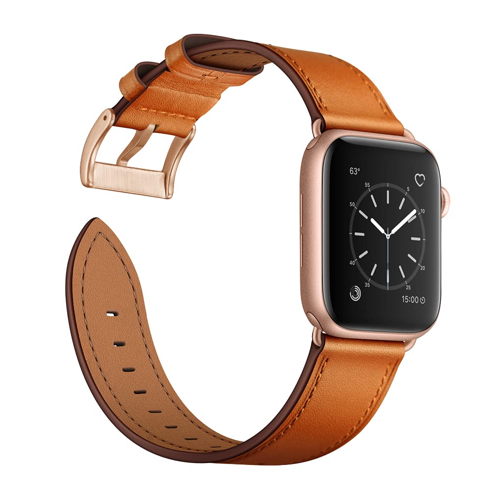 OUHENG Leather Bands Compatible with Apple Watch Band 44mm/45mm/46mm/49mm/42mm, Genuine Leather Strap for iWatch Series 11/7/8/9/10/6/5/4/1/2/3 &