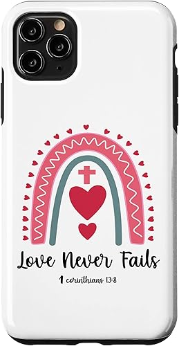 Funda para iPhone 11 Pro Max Religious Valentines Christian Love Never Fails Rainbow