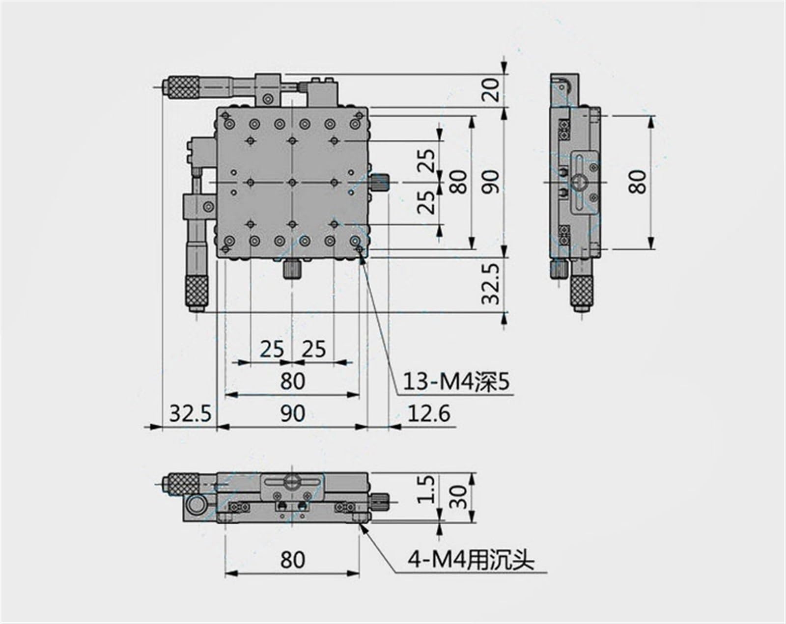 XY-Achsen-Kreuzführungsmikrometer Feineinstellung des manuellen Schiebetisches LY90-LM Modul