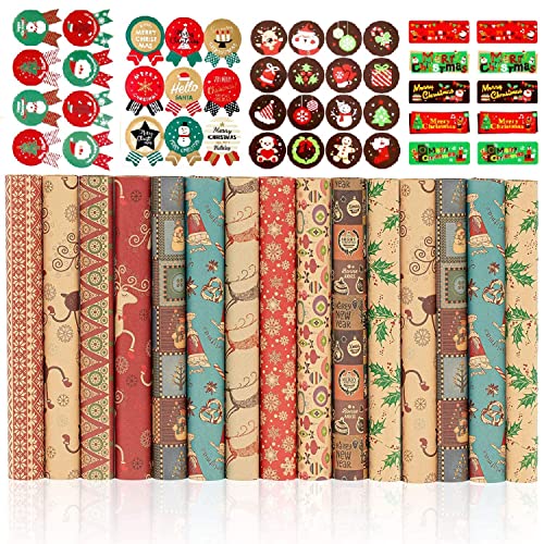 Papel Para Envolver Regalos, Bst4U 15 Hojas De Diferentes Patrones De DiseñO Papel Para Envolver Regalos Papel Para Envolver Kraft, 4 Hojas De Pegatinas Pegatinas Para Sellar Regalos Cover