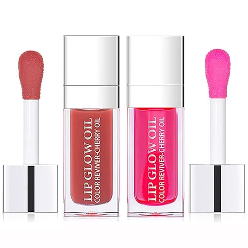 Juego de 2 bálsamos labiales tintados hidratantes con aceite de labios, brillo de labios rellenos, aceite de labios transparente tintado, textura