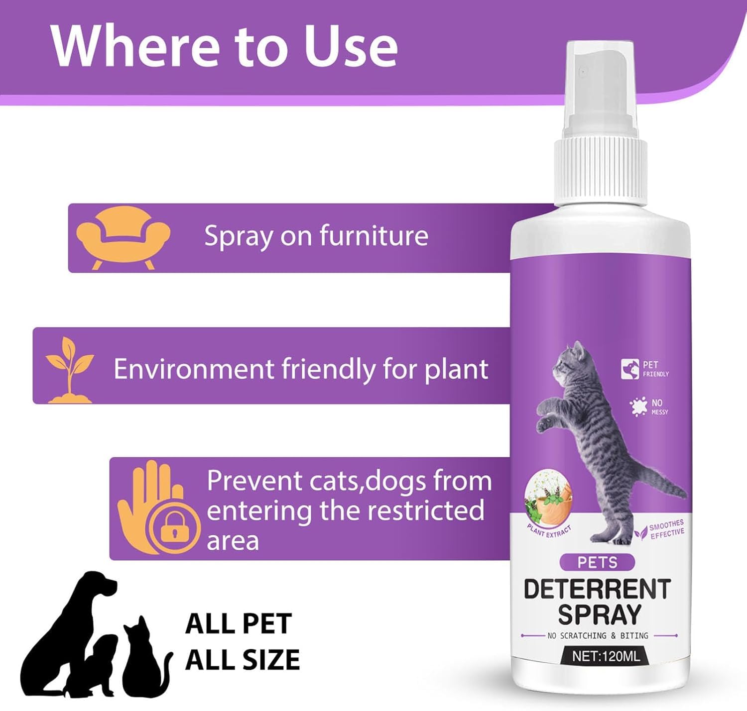Repellente per Gatti Spray 120ml Oli Essenziali Ingredienti Naturali
