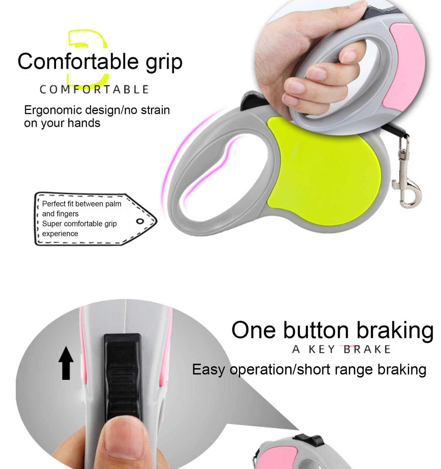 VIDECOR Correa Retráctil para Perros, Correa Extensible para Perros, Cinta de Nailon Suave y Duradera Sin Enredos de 360 ​​° con Mango Antideslizante, Freno con Una Sola Mano,F-3m