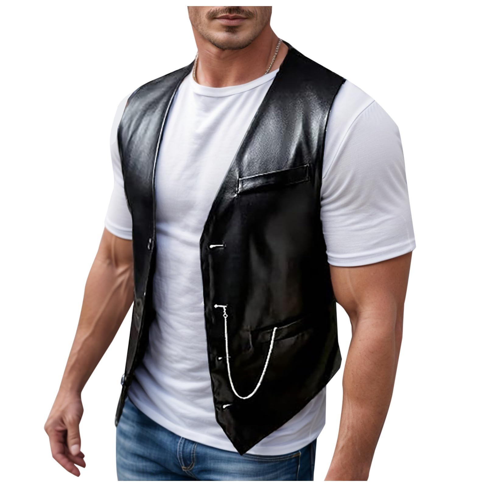 Gilet da uomo, slim fit, in pelle PU, per motociclisti, morbido, in pelle bovina, casual, vintage, tinta unita, elegante, senza maniche, classico, per il tempo libero