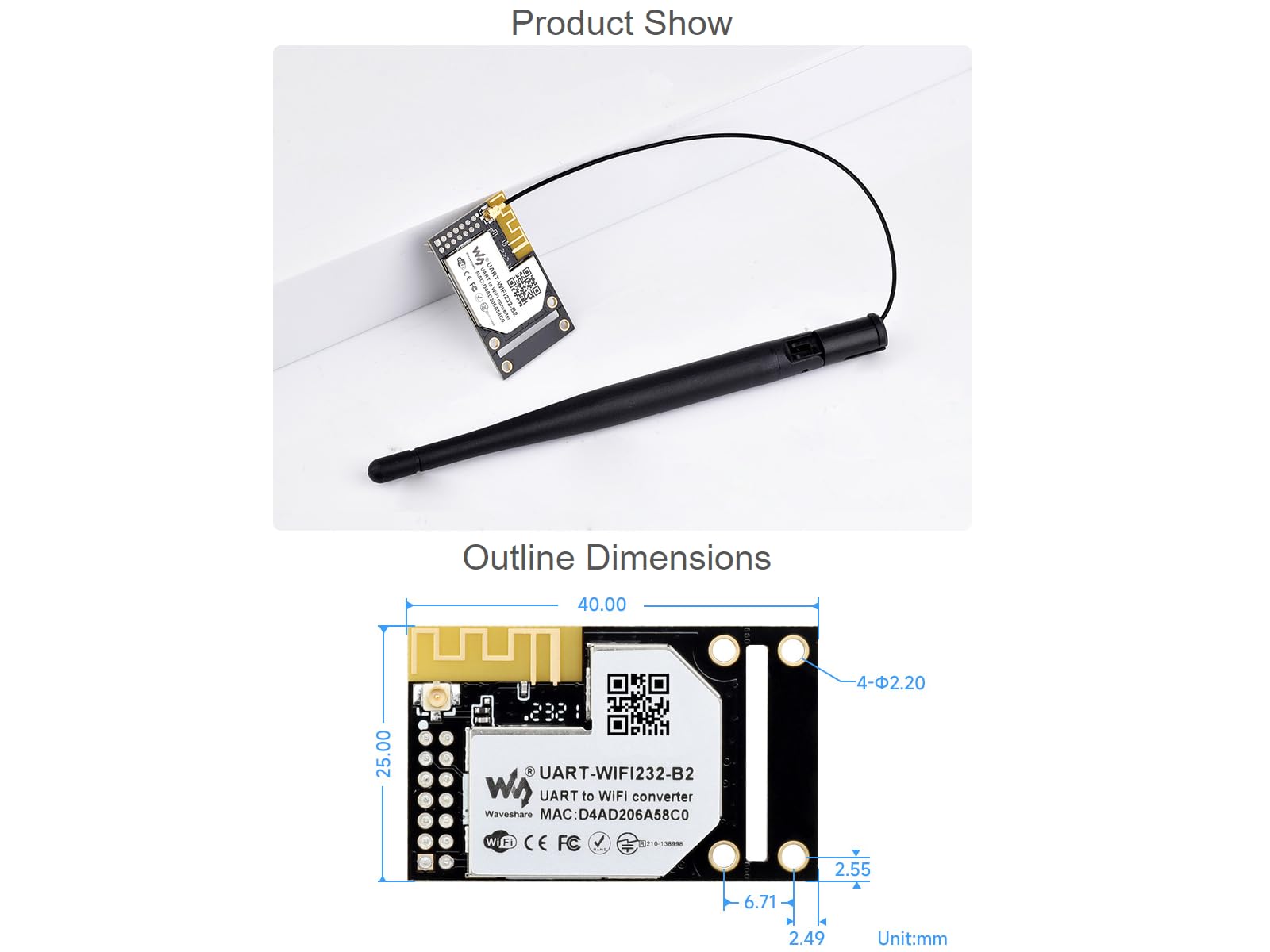 UART To WiFi and Ethernet Module,UART Serial Server,Industrial WiFi Module,Integrated 802.11b/g/n Module,TTL Serial Port, WiFi, and Ethernet Port Bi-Directional Transparent Transmission