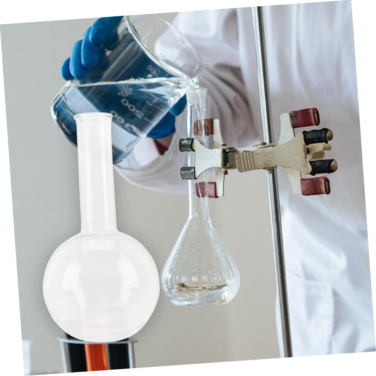 GALPADA 2 Stück Rundkolben Glasflaschen mit Schmalem Hals aus Glas Leicht für Chemische Experimente im Labor der Schule