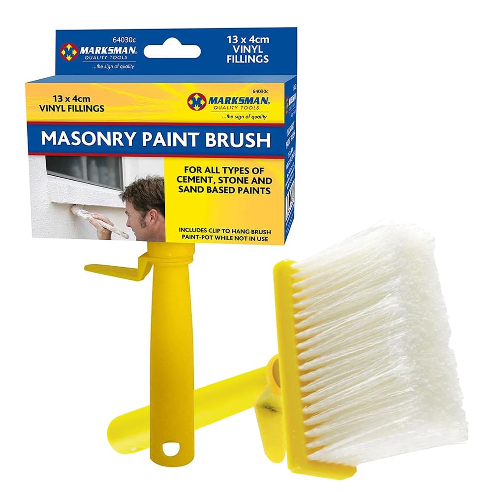 Bargains-Galore Yellow Set Of 2 Emulsion Masonry Paint Brush - Paint Rough Surfaces Vinyl Fillings | For All Types Of Cement, Stone & Sand Based Paints - Includes Clip To Hang Brush Paint-Pot