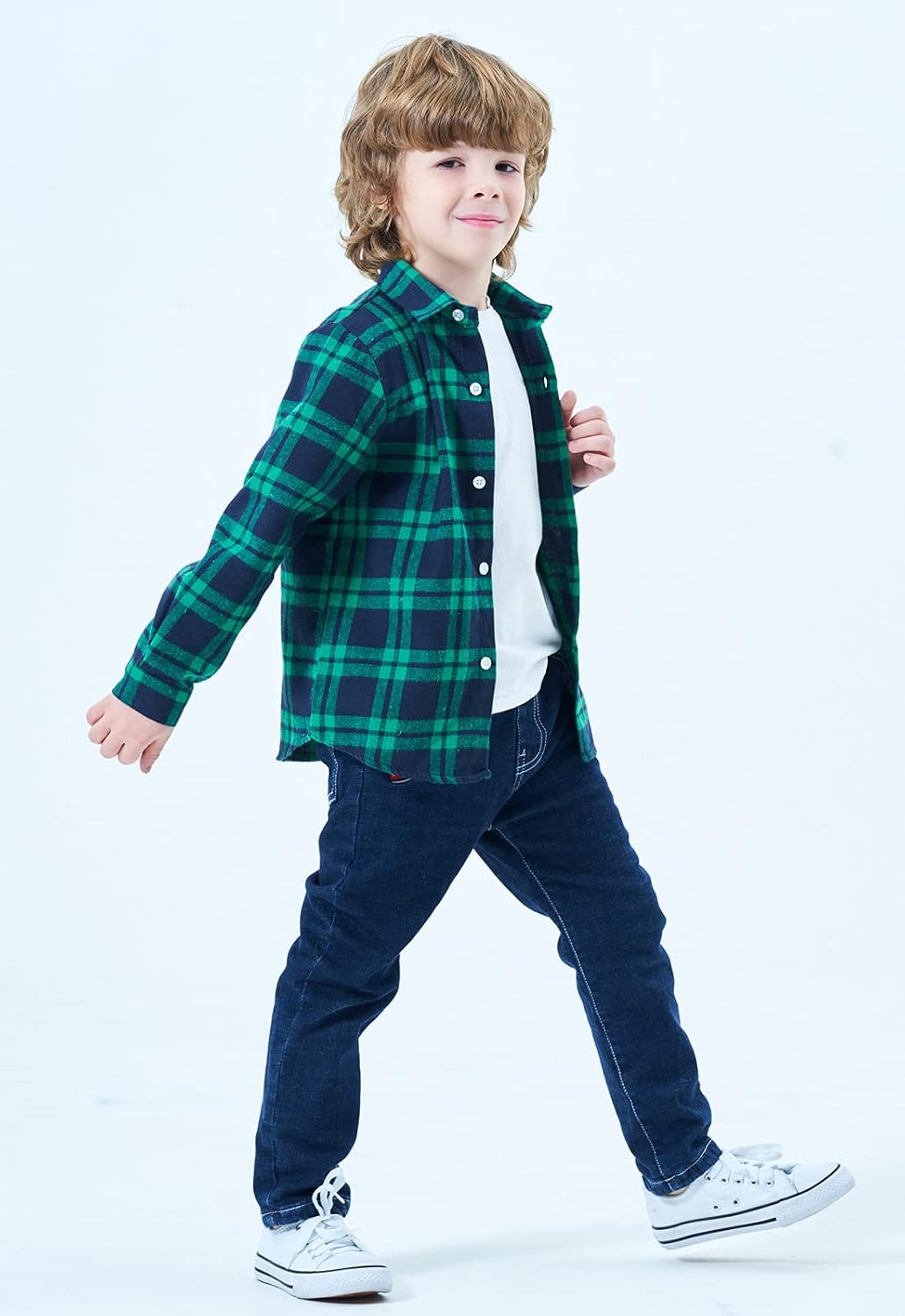 Little Girls' Boys' Long Sleeve Button Down Plaid Flannel Shirt - Image 3