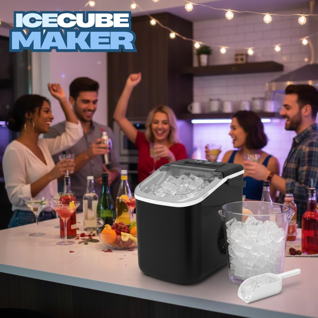 ICE CUBE MAKER Macchina per ghiaccio da casa, 10Kg/24h, 9 Cubetti in 6 Minuti, Due dimensioni, Macchina per Cubetti di Ghiaccio Compatta per Cucina, Casa, Feste e Ufficio