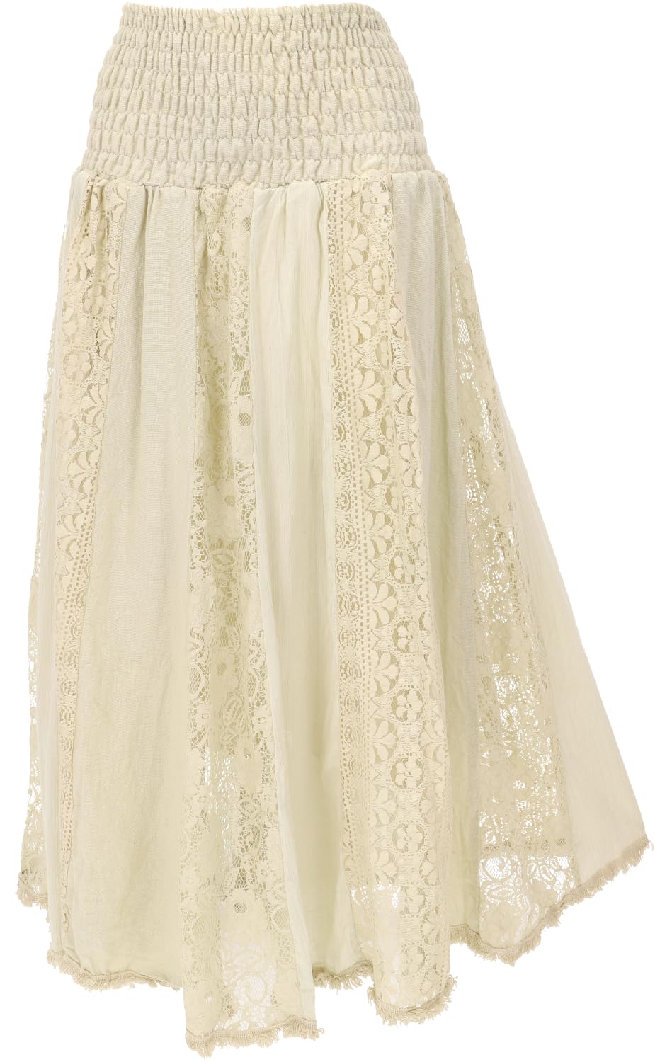 Boho Spitzen Maxirock, Flamenco Rock, weiter Sommerrock, Baumwolle, Creme | Maxi-Rock mit elastischem Bund, lockere Passform, ideal für den Sommer, vielseitig kombinierbar.