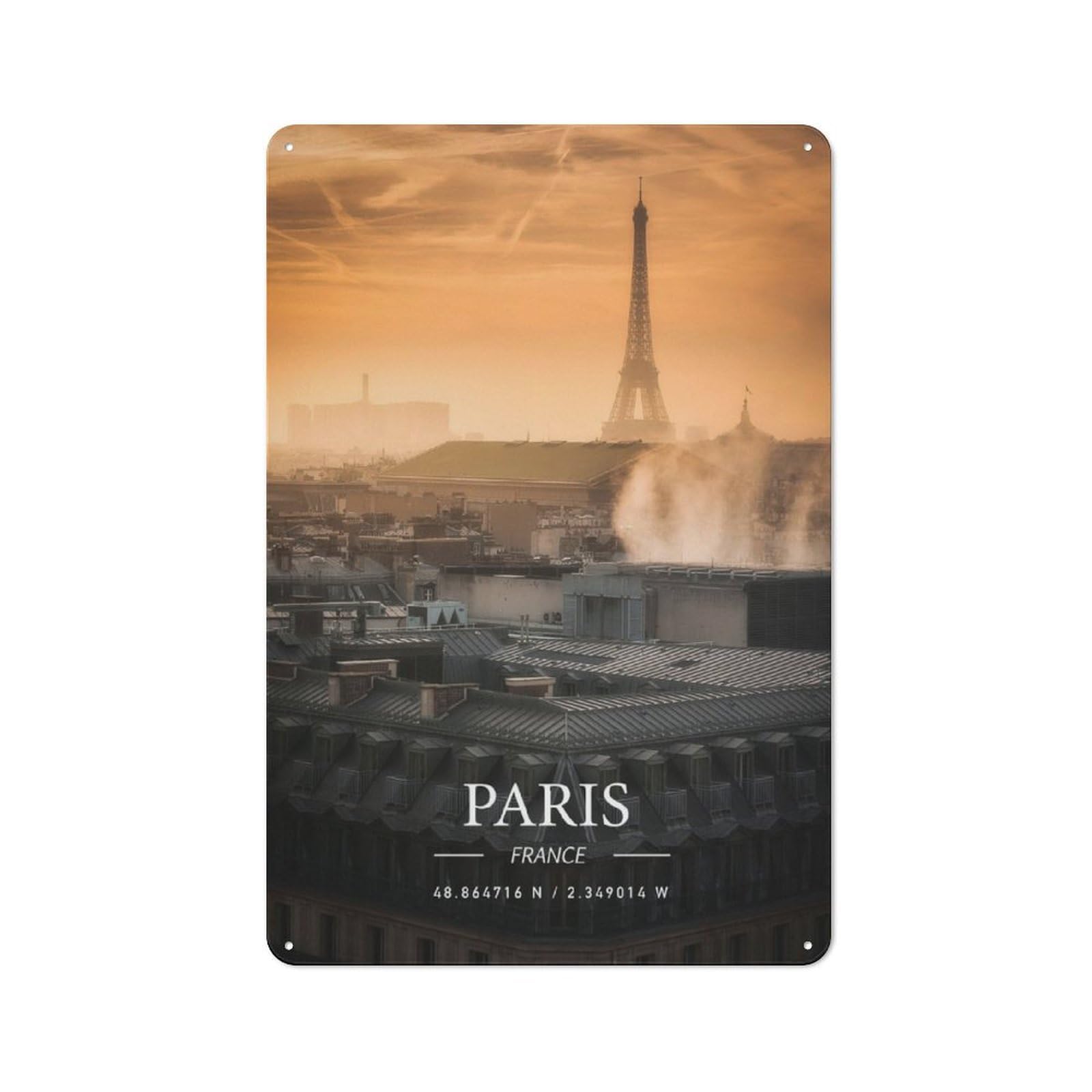 Junmoney Paris Rustic Tin Sign 30X20cm For Living Room Or Hallway, A Metal Wall Feature For Living Rooms And Hallways