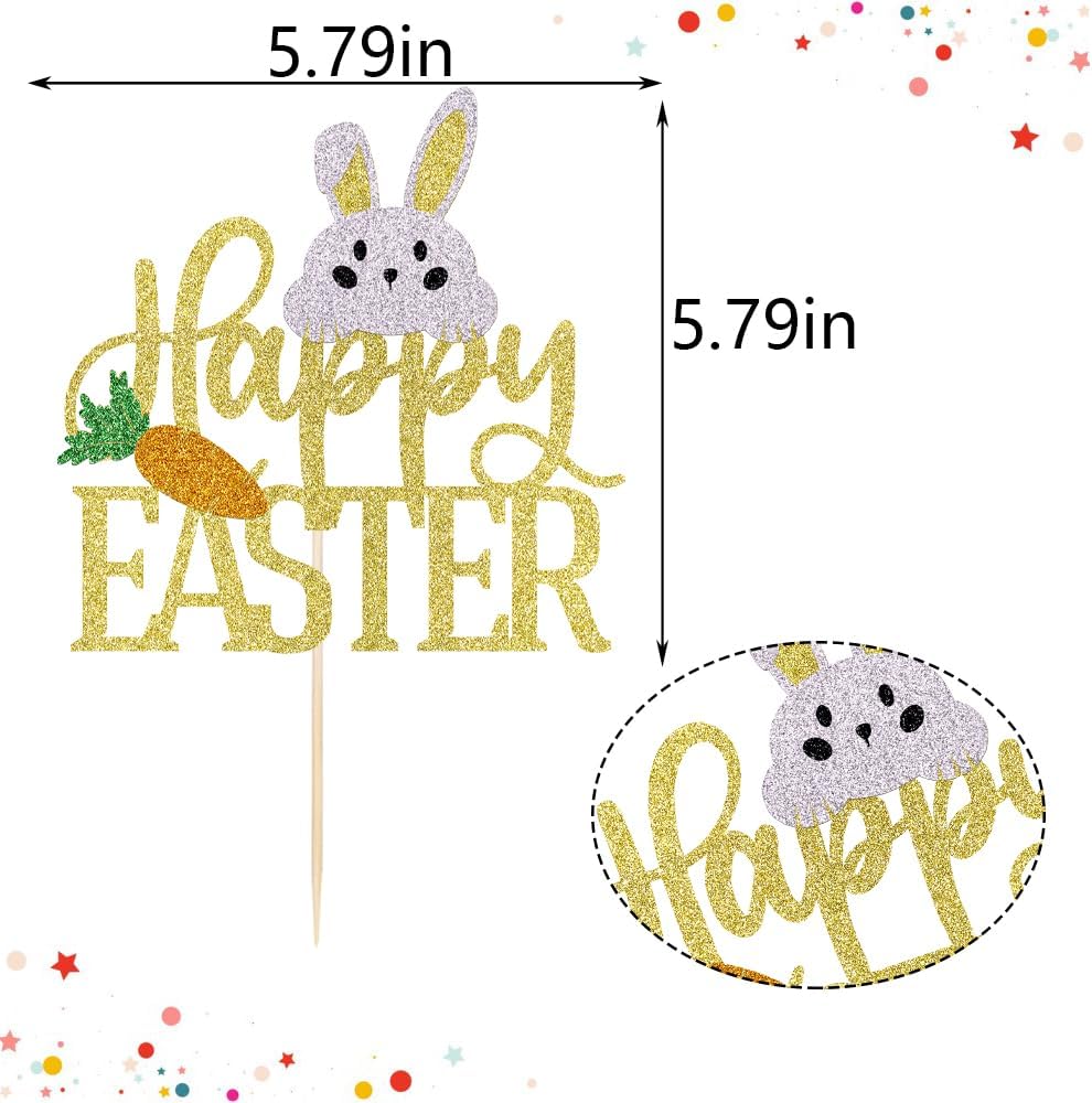Happy Birthday Easter Cake Topper- Easter Bunny Theme Party、 Baby Shower、Kids Happy Birthday、Rabbit Cake Pick Bunny Ear Cake Decorations