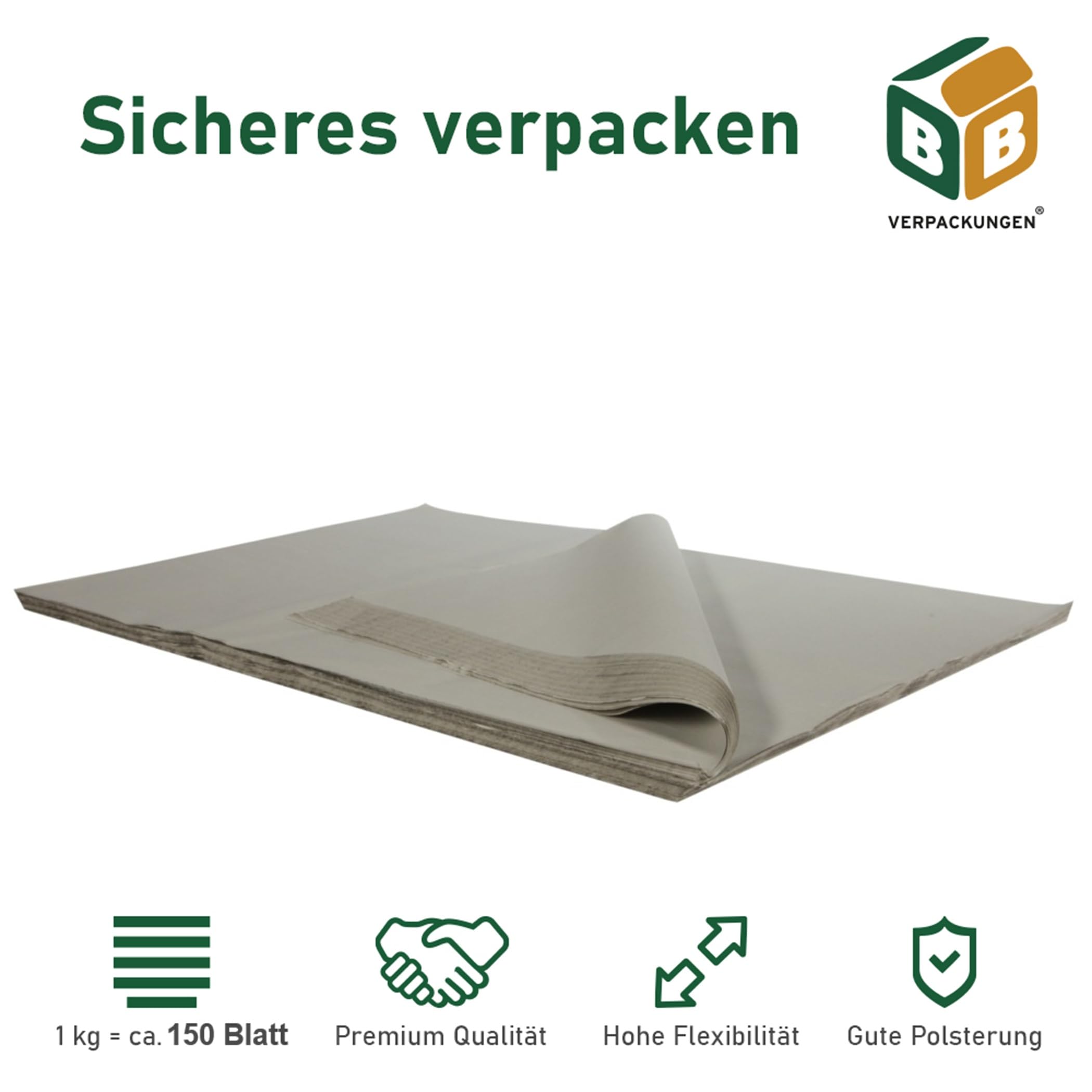 BB-Verpackungen 20 kg de papier de soie d’emballage de 50 x 75 cm (qualité industrielle, grammage de 35 g/m²)