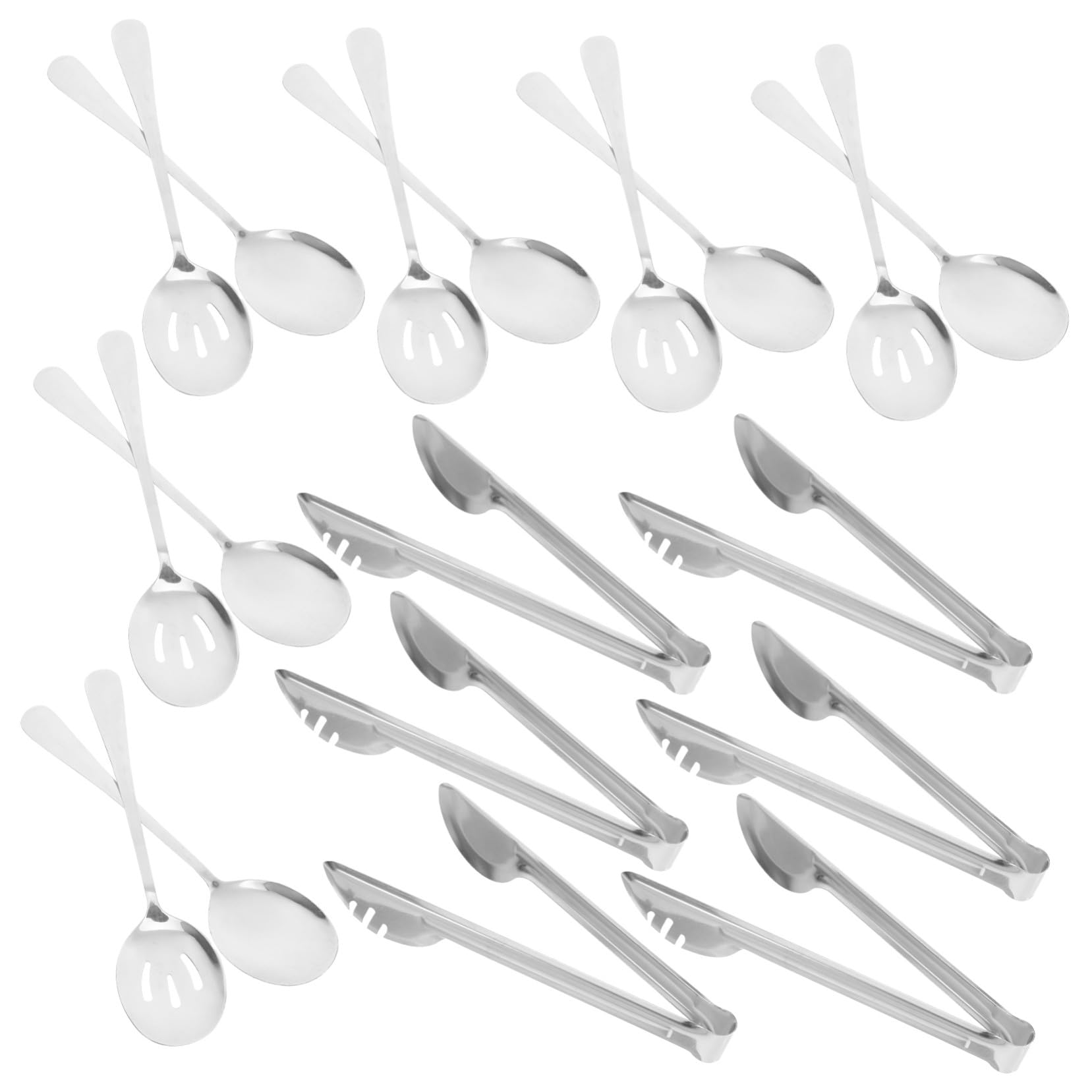 Alipis 18piezas Cubiertos Para Servir De Acero Inoxidable Cucharas Para Ensalada Pinzas Para Buffet y Espumadera Ranurada Para Catering Restaurantes Bodas Cenas y Eventos