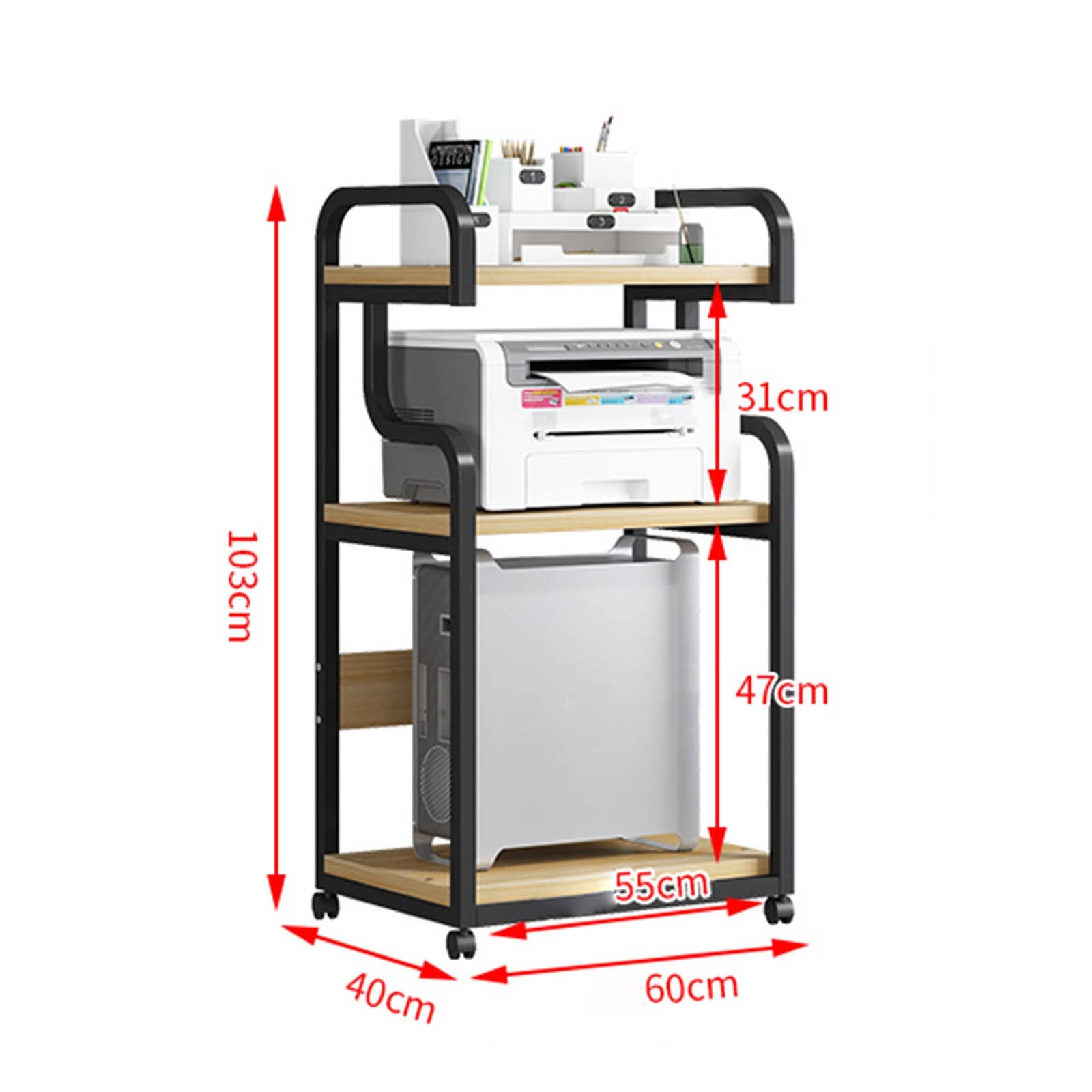 Supporto per stampa Stand da stampante mobile a 3 livelli con pavimento rotolare il trituratore di banca PC STANDO STANDO RECOLO RECOLO REGOLABILE Host su ruote for le forniture for ufficio Scanner fa