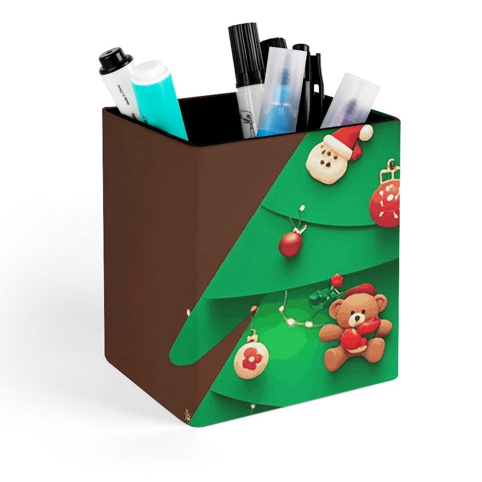 Porte-stylo carré en cuir pour organiser le bureau pendant les fêtes