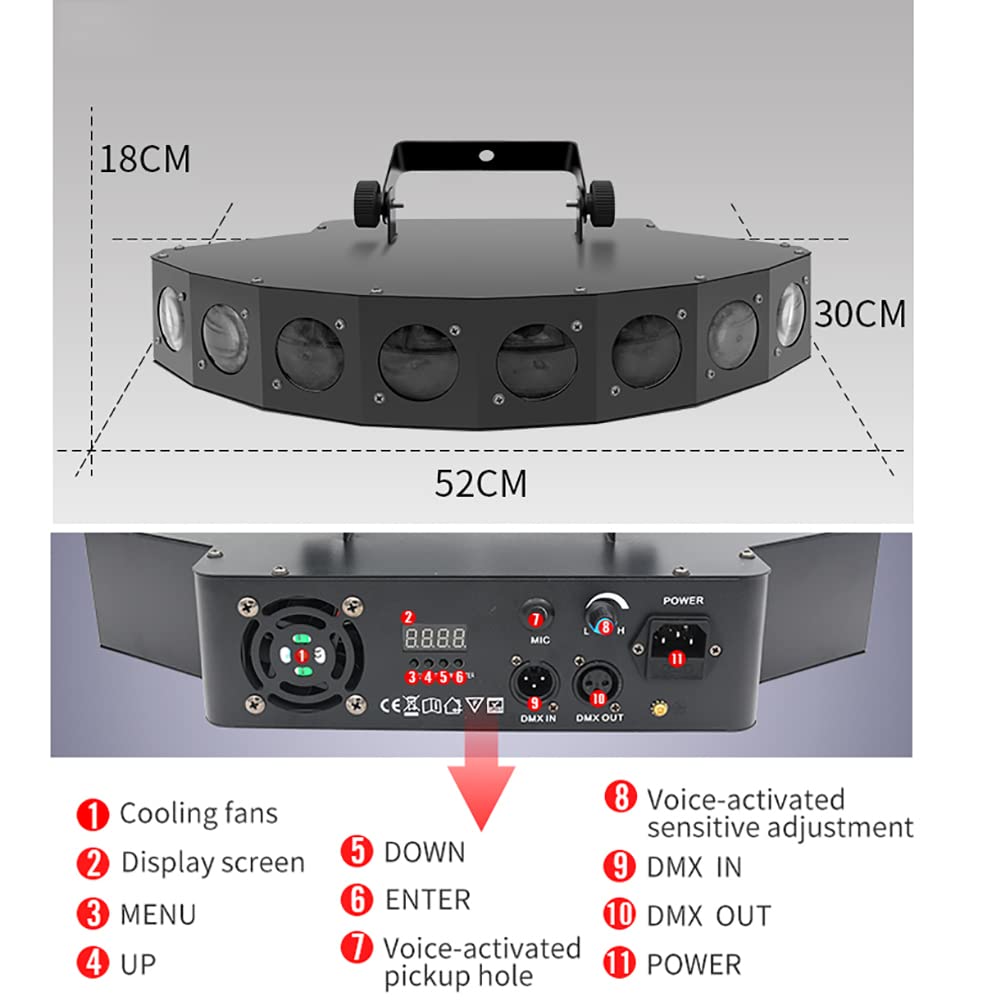 Luci da palco da 40W per discoteca, 8 luci a fascio effetto, luce da festa controllata tramite DMX, stroboscopica attivata dal suono, luci LED RGB per ballo, casa, compleanno, bar e feste