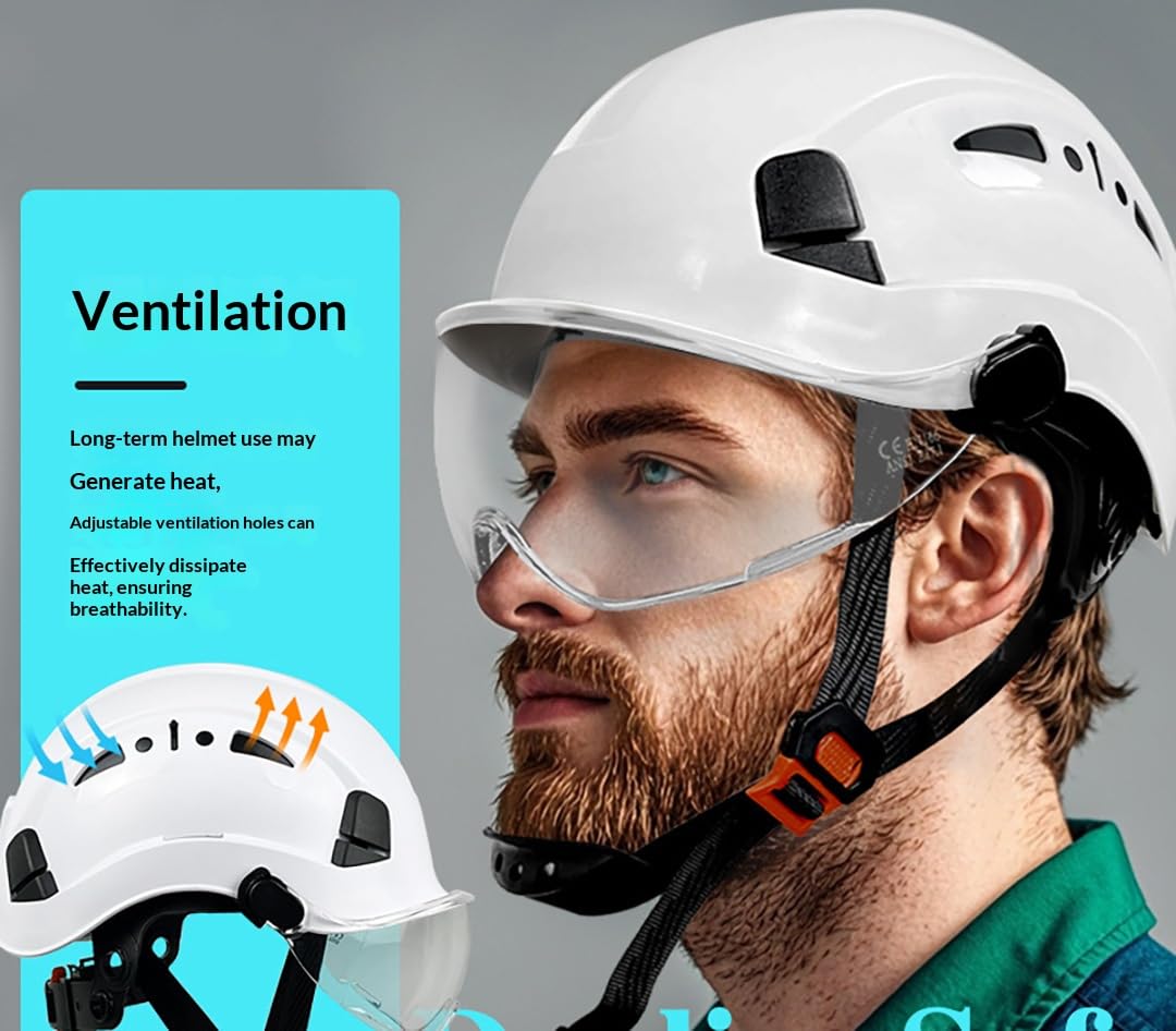 HaoYiShang Casque de sécurité industrielle avec visière, protège-oreilles, cache-oreilles, casques de sécurité avec visière ventilée approuvée par l' OSHA, casque de construction, protection de la tête