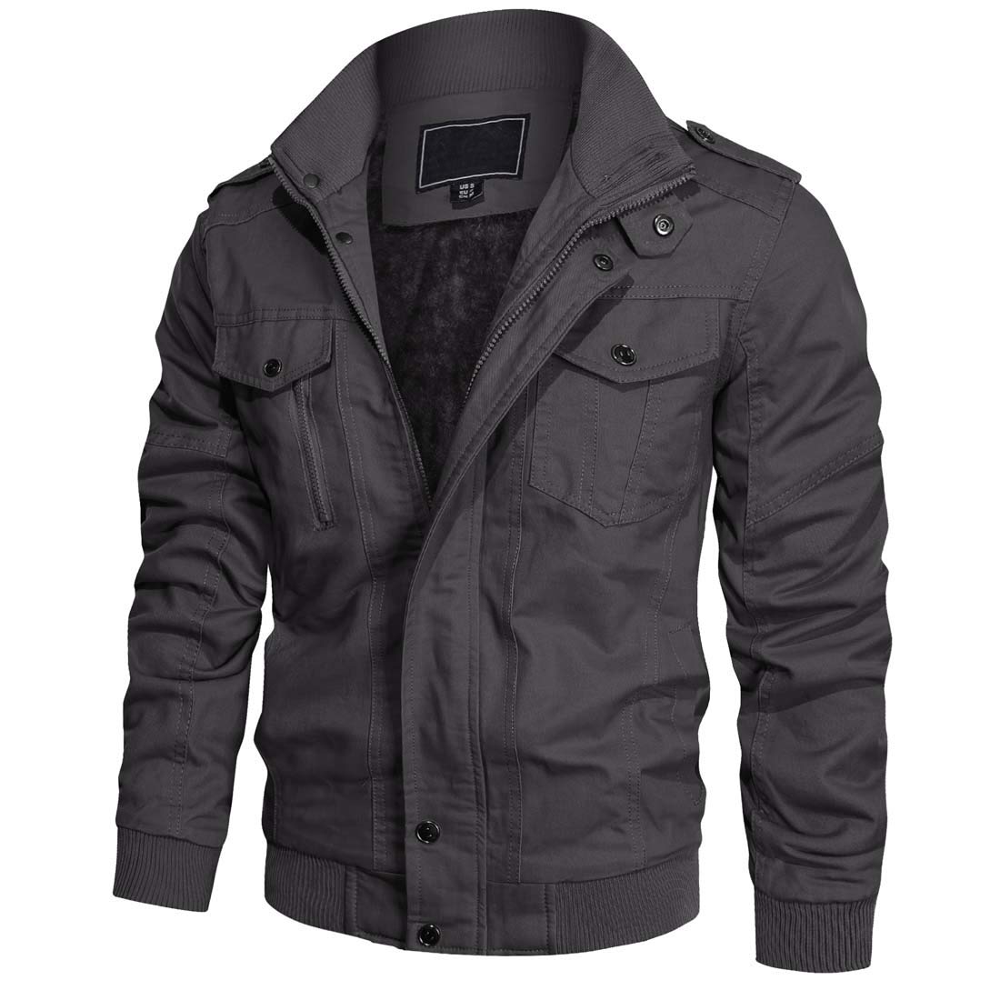 KEFITEVDMens Warm Fleece Cargo Jacket Winter Military Bomber Jackets Windproof Work Coat with Multi Pockets