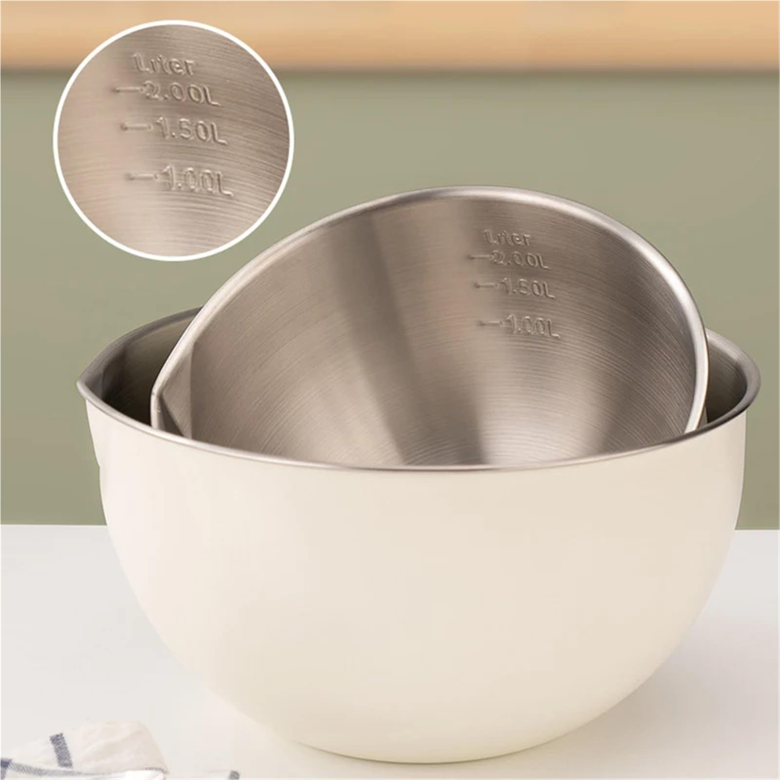 Tazón Para Mezclar Juego de tazones for mezclar acero inoxidable | 1.5 2.5 4.5L Ensalada De Bollería Antideslizante(White 4.5L)