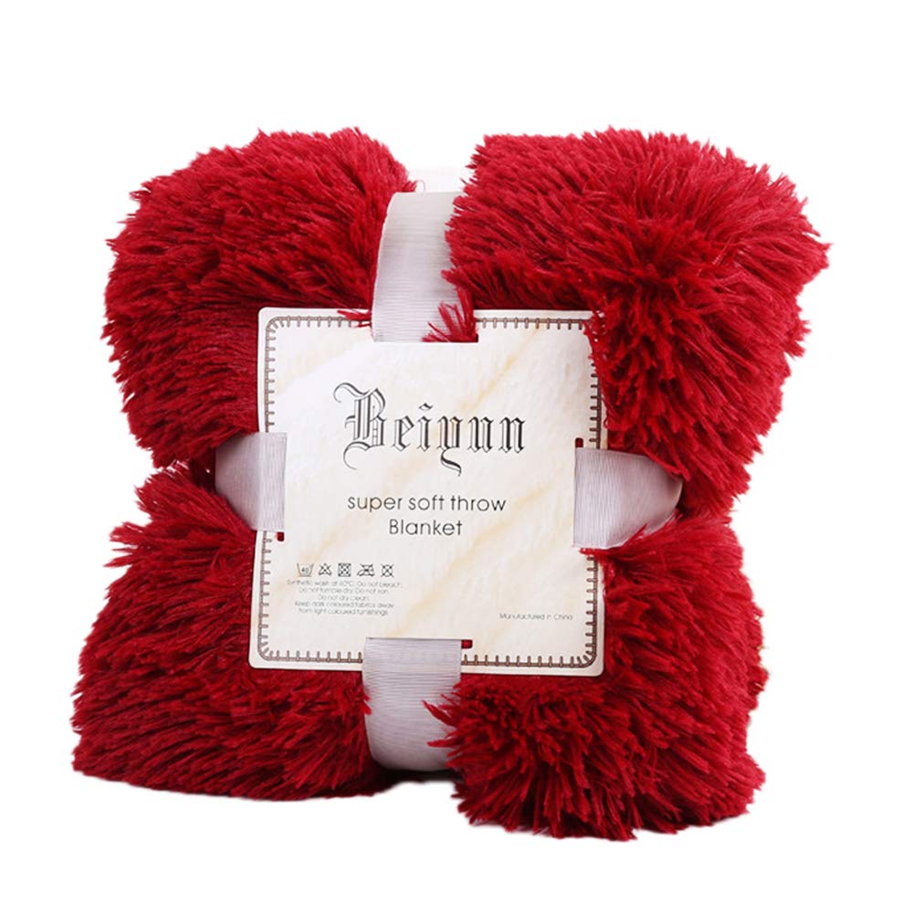 GREENLANS Blanket, 80x120cm Soft Fluffy Shaggy Warm Bed Sofa Bedspread Bedding Sheet Throw Blanket Wine Red