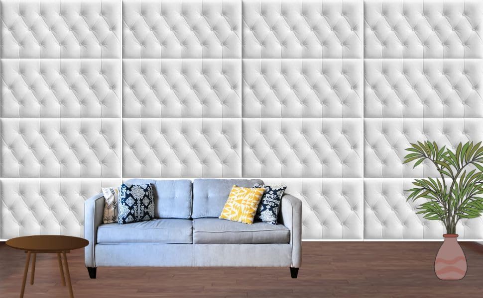 STL 3D Self Adhesive Foam White Panels for Walls, Self Adhesive PE Foam Soft Cushion DIY Wall Stickers for Home, Hotel, Living Room, Bedroom, Cafe Décor (Pack of 2) 3