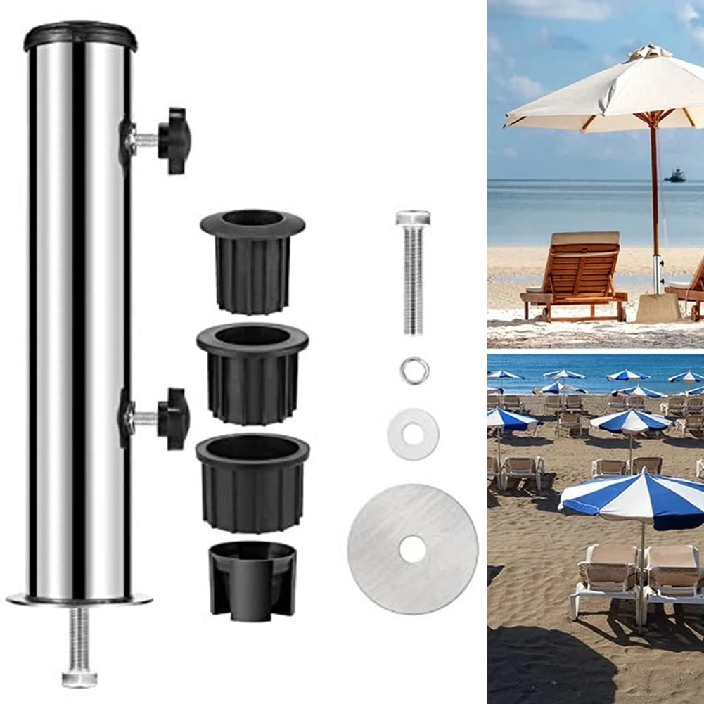 Zestaw parasoli tarasowych ze stali nierdzewnej z podstawą, zewnętrzny, wiatroodporny na działanie wiatru, zawiera 3 rękawy z PCW, 30 cm, podpórka drążka dla stabilności i trwałości