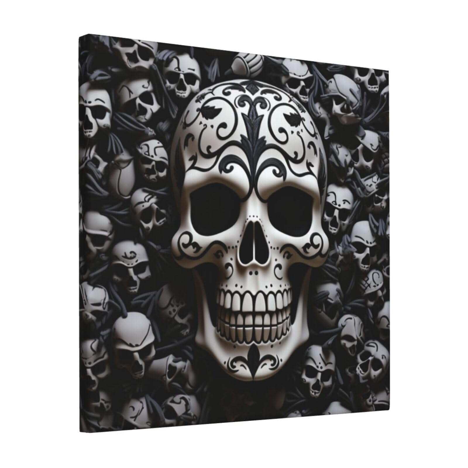 KLOPH Black and white skulls Canvas Wall Art for Living Room 12"x12" Modern Artwork Painting for Bathroom Hanging Canvas Prints Aesthetic Wallart for Bedroom Kitchen Office Wall Decor