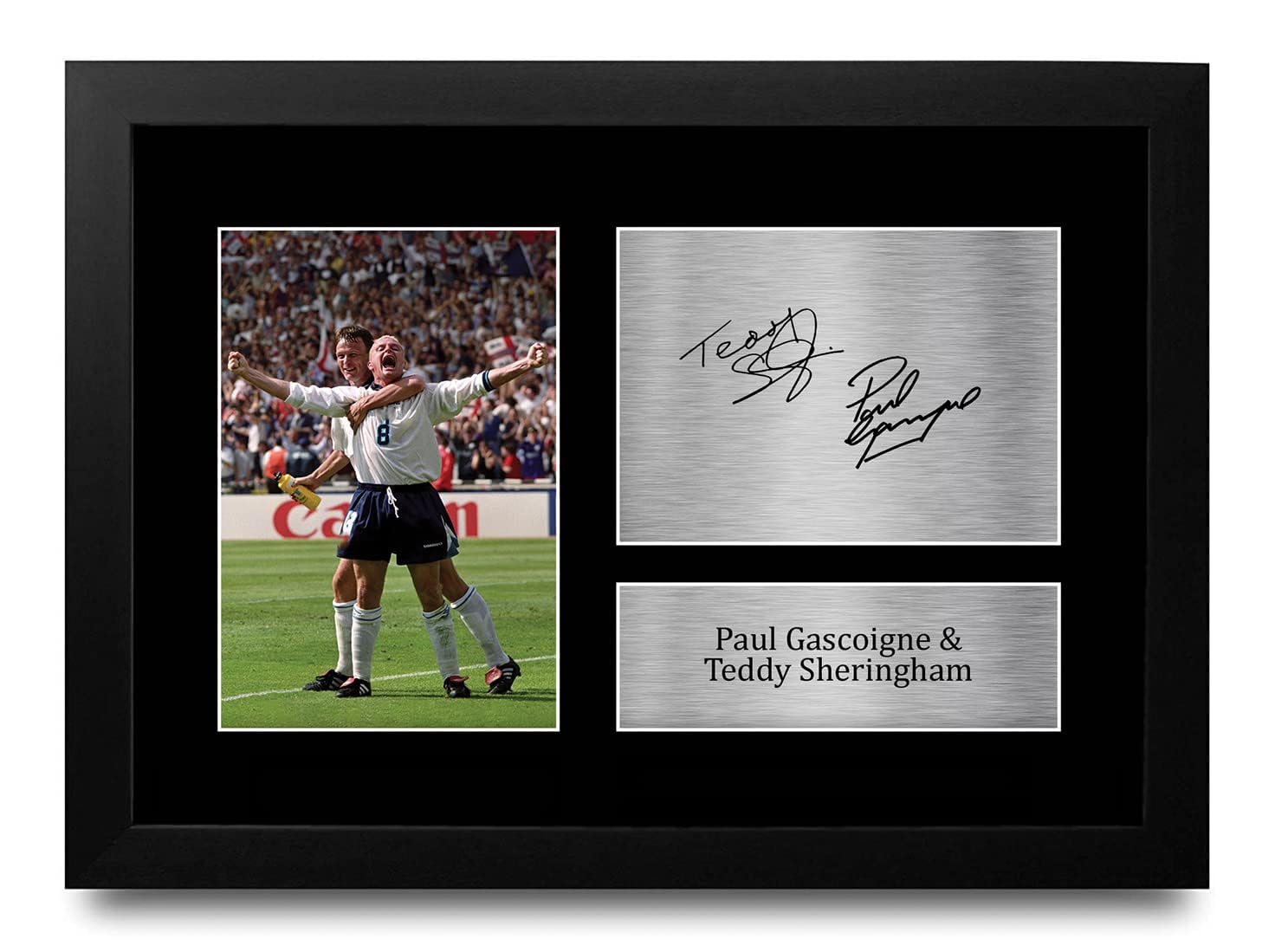 HWC Trading FR A4 Paul Gascoigne & Teddy Sheringham England Gifts Printed Signed Autograph Picture for Football Fans and Supporters - A4 Framed