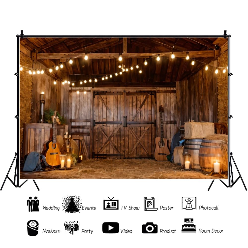 OFILA West Farm Barn Backdrop 10x8ft Fabric Rustic Birthday Party Decoration Background Country Concert Backdrop Cowboy Cowgirl Party Backdrop Music Party Background