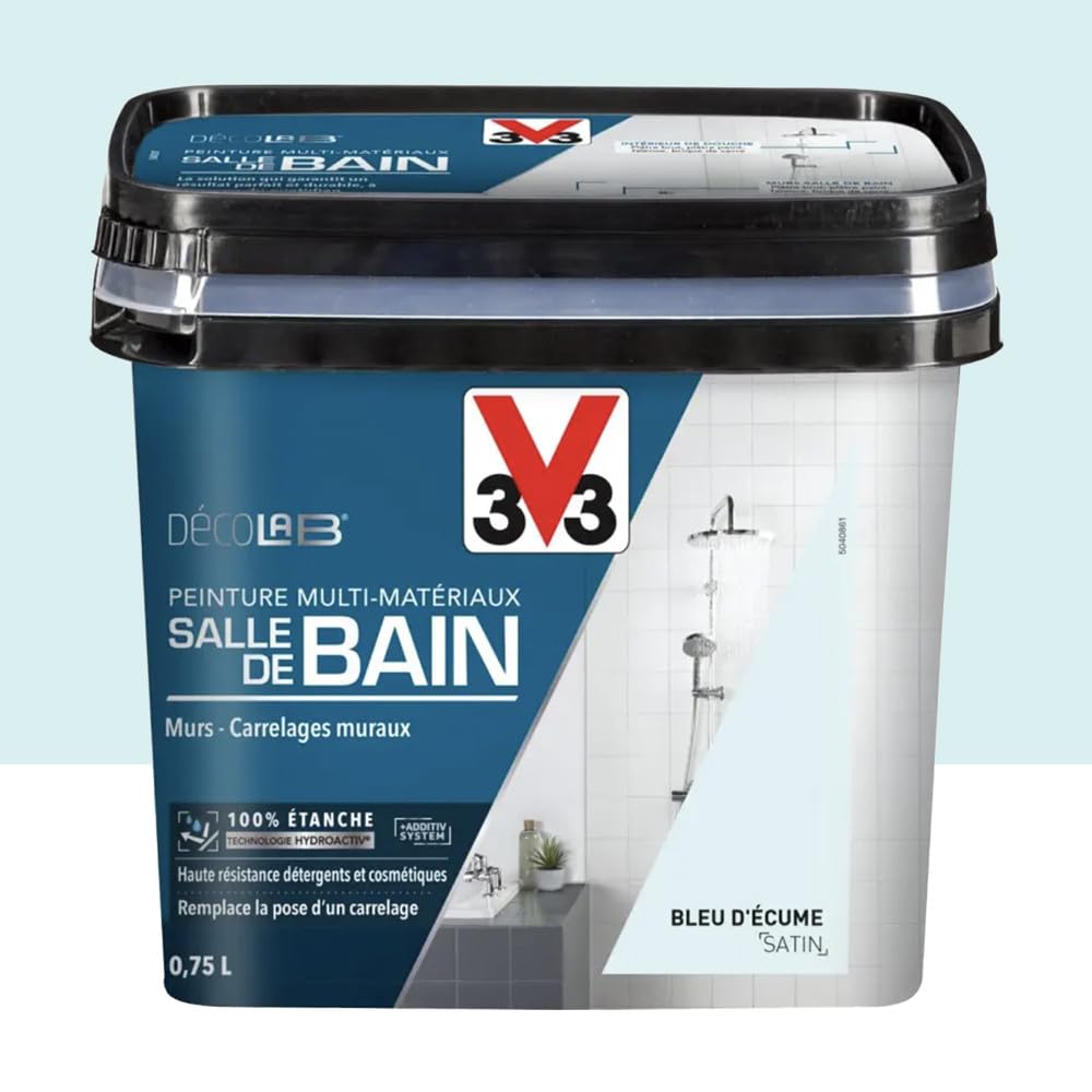 V33 Peinture Multi-Matériaux Salle de bain Deco Lab Bleu d'écume 0,75 L