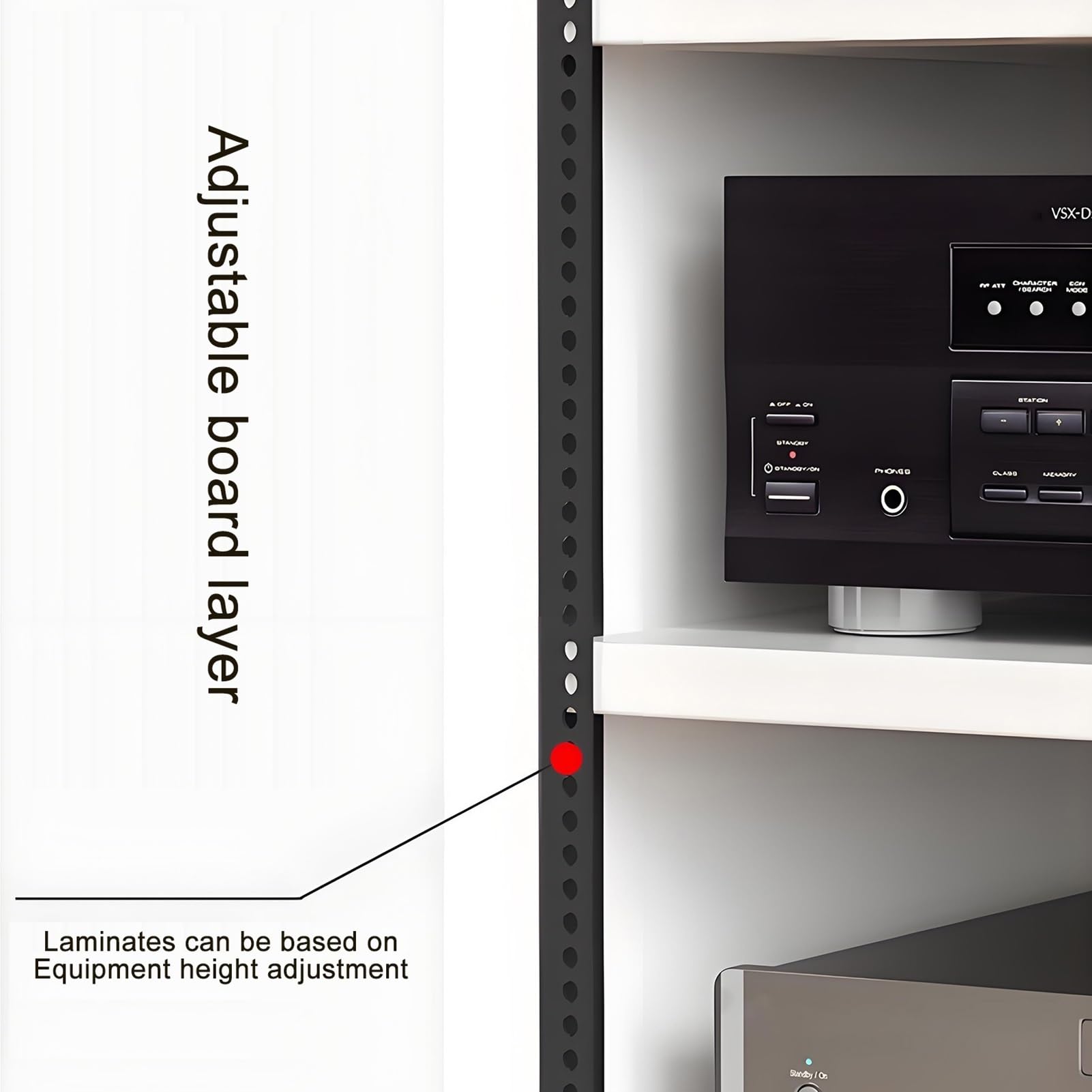 Stojak na sprzęt audio, nowoczesny stojak na sprzęt audio-video z regulowanymi półkami, drzwiami ze szkła hartowanego i systemem zarządzania kablami, ruchomy stojak na sprzęt audio-video 360°(W