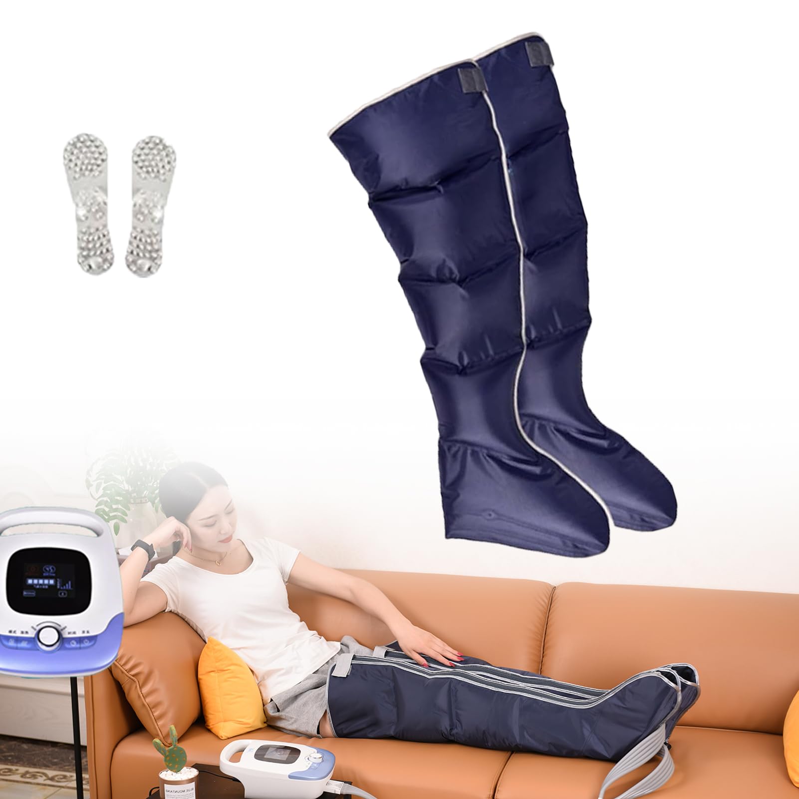 Botas Presoterapia para Casa, Masajeador De Piernas Completo con Calor, Maquina Presoterapia para Mejorar La CirculacióN SanguíNea Alivia El Dolor De Piernas Drenaje LinfáTico