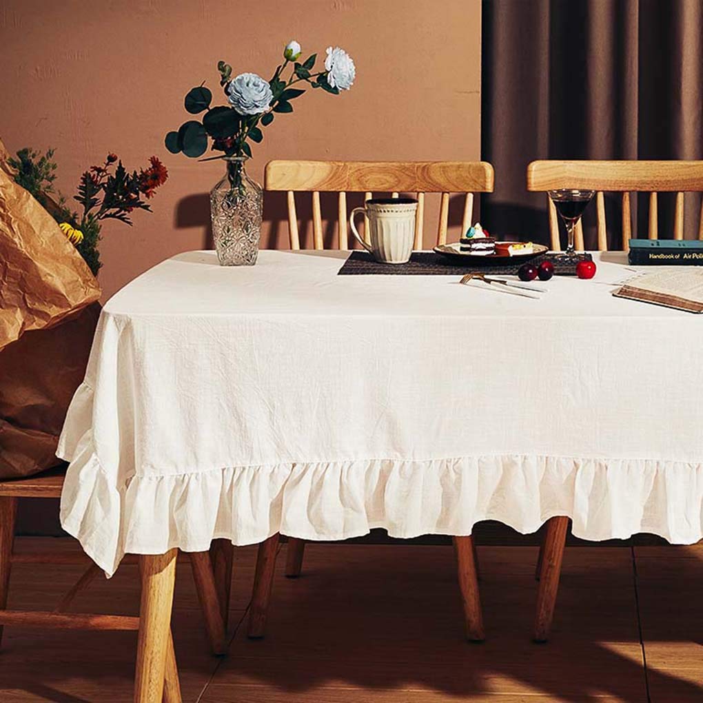 Amazon｜テーブルクロス フリル付き 白 無地 北欧風 正方形