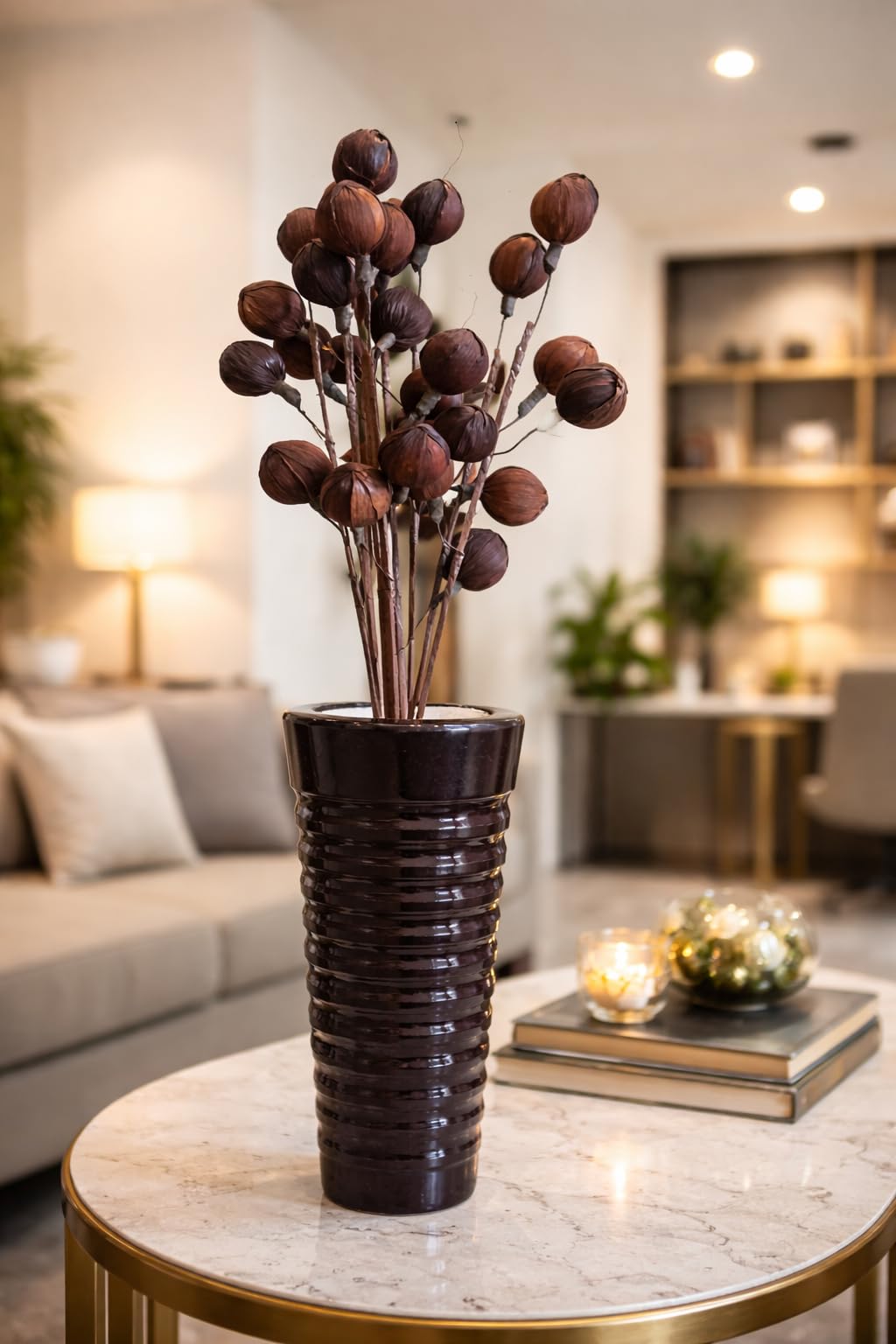Natural Corn Husk Dry Flower Bunch (5 Sticks, 3 Flowers per Stick) Decorative Dried Flower Stems for Vase Filling | Home, Office & Hotel Decor | Without Pot-image-33