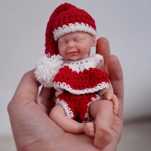 Miniatura 2 de Mire & Mire Mini muñecas de bebé de silicona para dormir en miniatura de 4.5 pulgadas con accesorio de alimentación, muñeca de bebé realista suave y