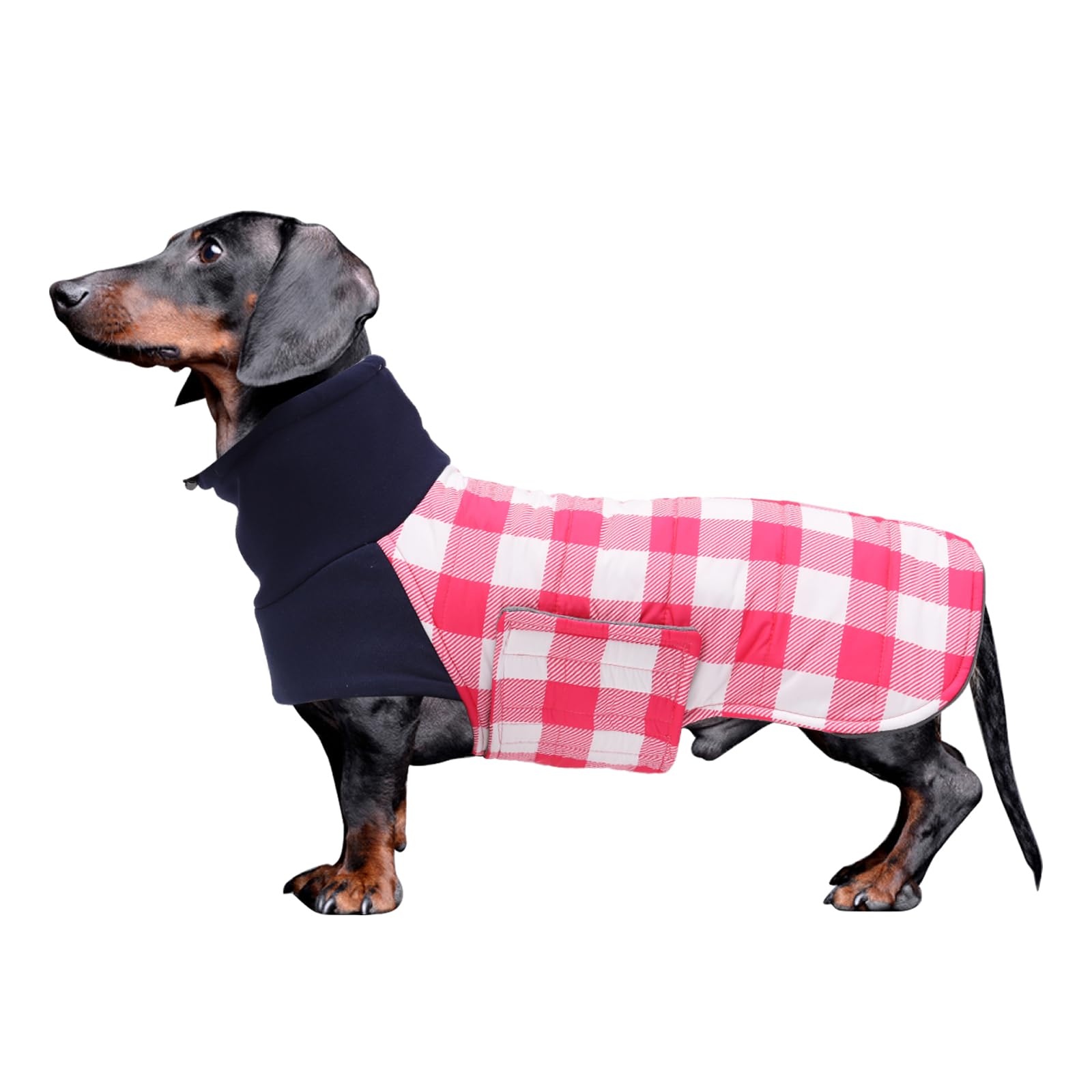Geyecete Warm Thermal Quilted Dachshund Coat,High Neckine String Holes Dachshund jacketOutdoor Dog Apparel with Adjustable Bands for Small,Medium Dog-Pink-M