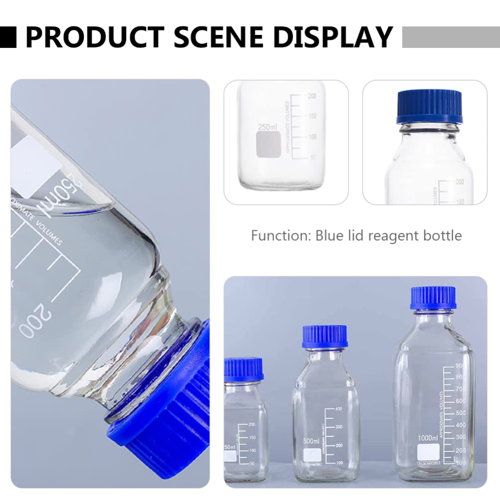 POPETPOP 4 Piezas Botella De Vidrio Botella Pequeña Vial De Muestra con Tapas Viales Transparentes De 250ml Vial De Reactivo De 250ml Botella De Muestreo Cubierta Azul