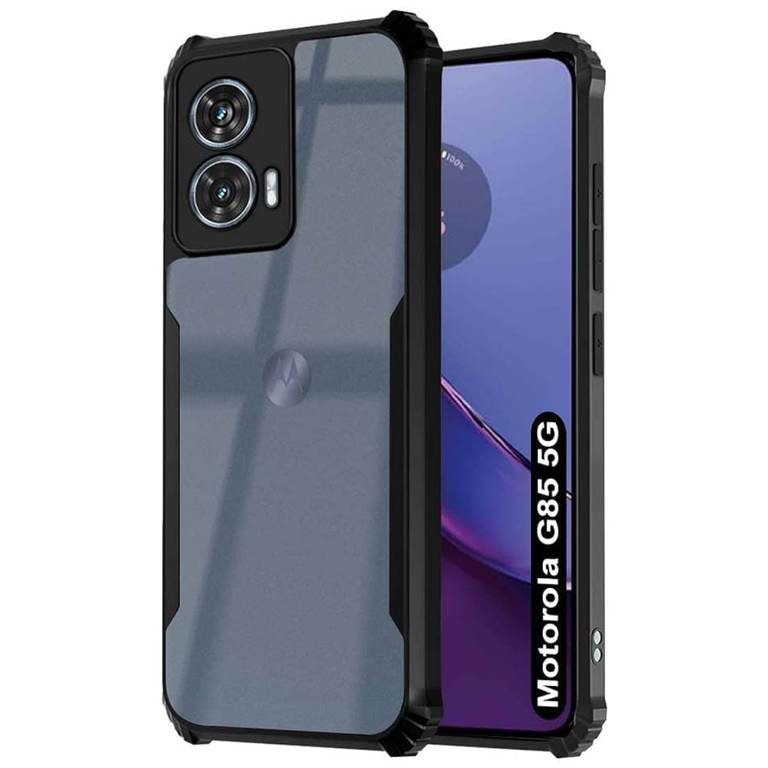 Zubitech Motorola G85 Shockproof Crystal Clear Back Cover Case for Moto G85 | 360 Degree Protection | Protective Design | Transparent Back PC & TPU | Black Bumper for Moto G85